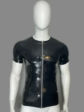 Black Short Sleeve Latex Short with Zipper