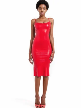 Latex Charming Red Fitted Spaghetti Strap Knee - Length Dress