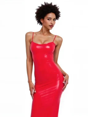 Latex Charming Red Fitted Spaghetti Strap Knee - Length Dress