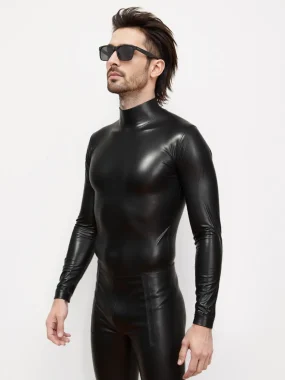 Black Latex Long Sleeve High Neck Shirt