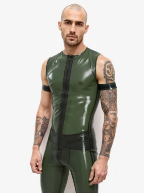 Male Latex Olive Green T-Shirt with Front Zip