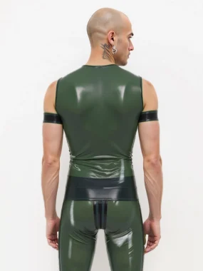Male Latex Olive Green T-Shirt with Front Zip