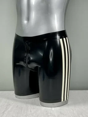 Black Latex Shorts with White Stripes