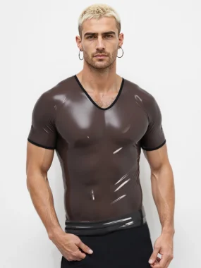 Latex Men's Translucent Black V-Neck T-Shirt with Black Trim