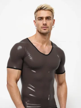 Latex Men's Translucent Black V-Neck T-Shirt with Black Trim