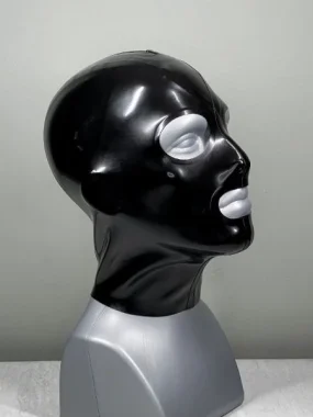 Black Latex Hood with Face Design
