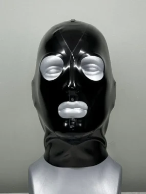 Black Latex Hood with Face Design