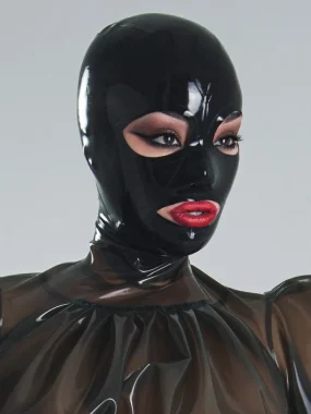 Black Latex Hood with Eye Nose Mouth Openings