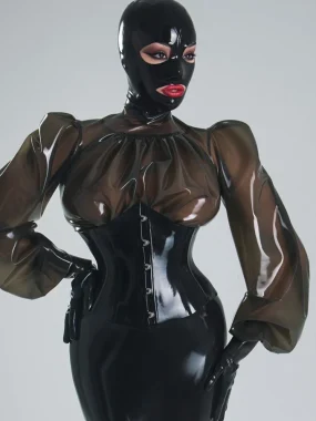 Black Latex Hood with Eye Nose Mouth Openings