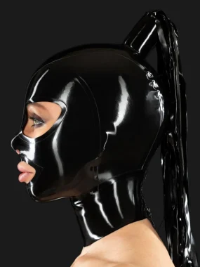 Black Latex Ponytail Tube Hood