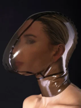 Transparent Latex Hood with Veiled Face Design Breath Control