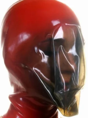 Red Latex Hood with Semi-Transparent Face Shield
