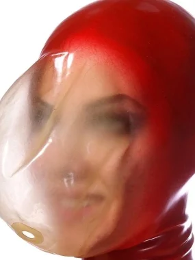 Red Latex Hood with Semi-Transparent Face Shield