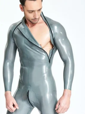 Male Diagonal Zip Long Sleeves Latex Catsuit