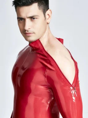Latex Shoulder Zipper Long Sleeves Male Suit