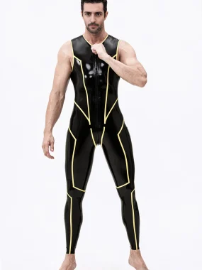 Latex Wolverine Sleeveless Catsuit with Yellow Stripes