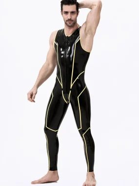 Latex Wolverine Sleeveless Catsuit with Yellow Stripes