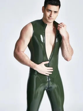 Latex Sleeveless Front Zip Catsuit