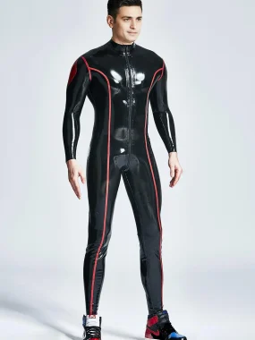 Latex Male Diamond with Red Stripes Catsuit