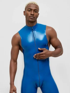 Glossy Latex Sleeveless Through-Zip Bodysuit
