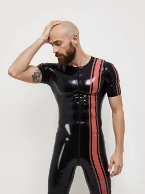 Latex Short Sleeve Vertical Stripes Bodysuit For Men