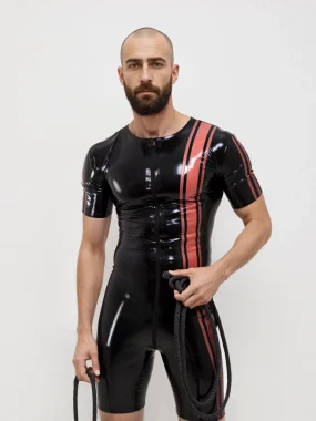 Latex Short Sleeve Vertical Stripes Bodysuit For Men