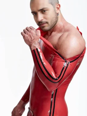 Double Double Striper Shoulder Zipper Latex Catsuit