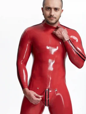 Double Double Striper Shoulder Zipper Latex Catsuit