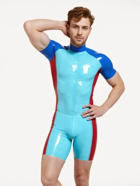 Latex Short-Sleeved Tricolor Bodysuit For Men