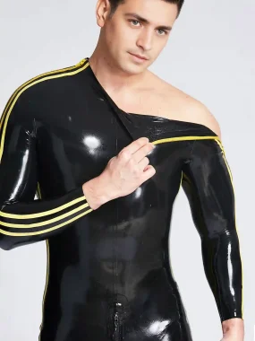 Latex Triple Striper Catsuit with Shoulder Zip
