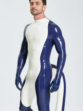 Latex Inflated Tail Catsuit Include Feet & Gloves For Men