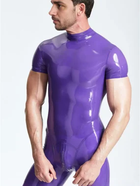 Latex Catsuit in Purple with Short Sleeves