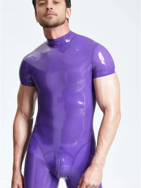 Latex Catsuit in Purple with Short Sleeves