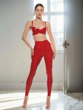 Latex Stella Glossy Red Leggings with High Waist