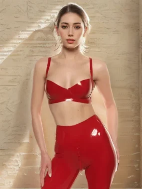 Shiny Red Latex Crop Bra with Straps