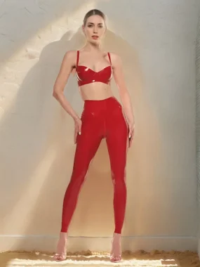Shiny Red Latex Crop Bra with Straps