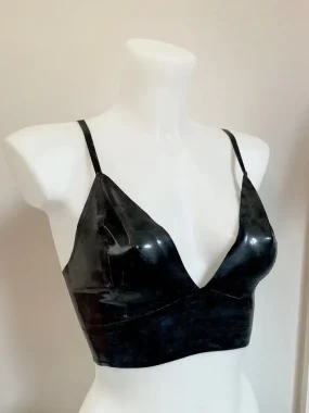 Black Latex Sweetheart V-Neck Bralette Crop Top