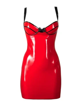Red Bow Latex Mini Dress Cute Sexy