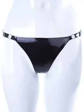 Black Latex Thong with Metal Side Rings