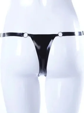 Black Latex Thong with Metal Side Rings
