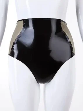 High Waist Latex Briefs with Transparent Panels