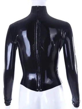Black Glossy Latex Long Sleeve Fitted Top