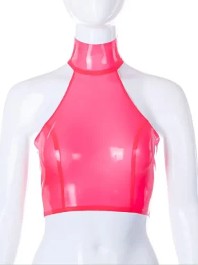 Shiny Latex Pink Kim Halter Top