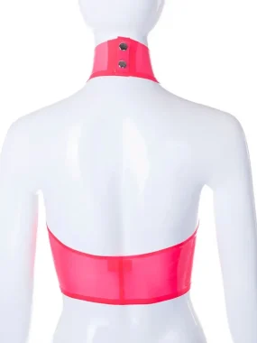 Shiny Latex Pink Kim Halter Top