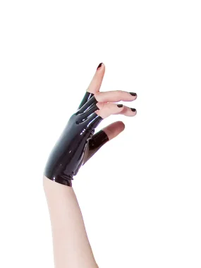 Black Fingerless Latex Short Gloves