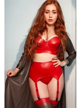Sexy Red Latex Bra with Garter Belt Set