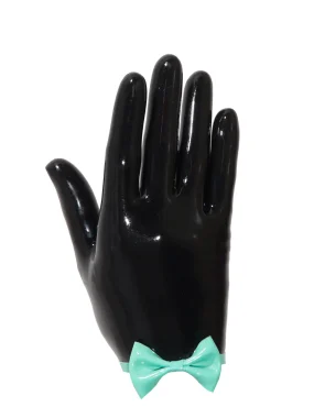 Black Latex Gloves with Green Bow Accent Design