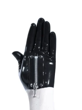 Latex Cropped Gloves with Zipper