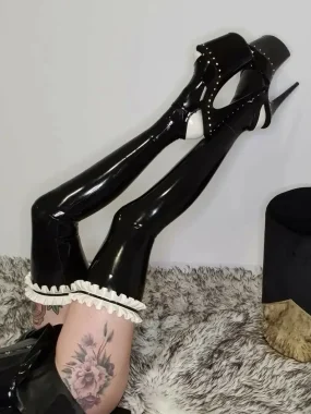 Cute Black Latex Maid Style Stockings