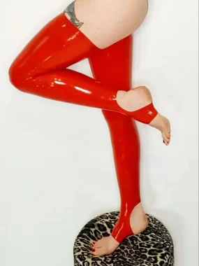 Classix Red Footless Latex Stockings